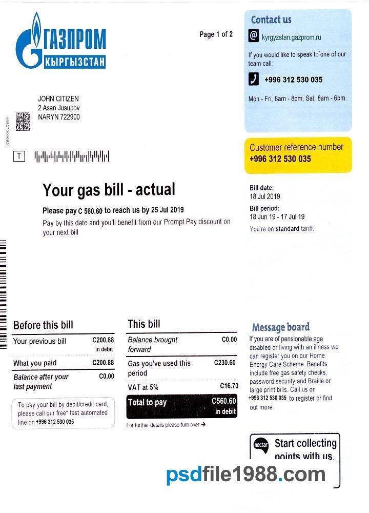 Kyrgyzstan Gas Utility Bill